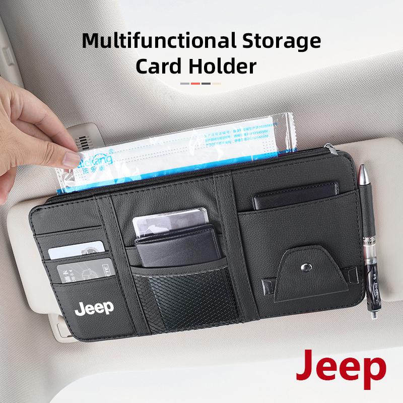 Car Sun Visor Organizer Glasses Clip Pocket Card Storage For Jeep Grand Cherokee Wrangler JK Gladiator Compass Renegade Patriot AMS1