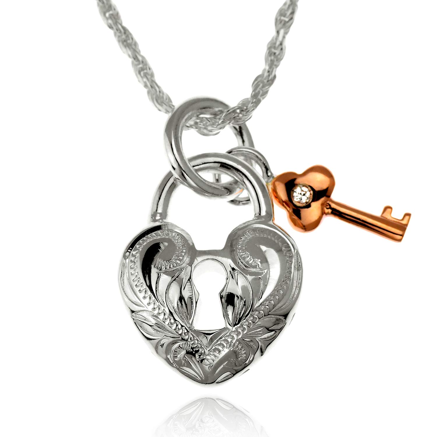

Hawaiian Jewelry Silver Necklace Pendant 925 Silver Pink Gold Coating with 45cm Rope [Leilani] Heart-shaped (Key) (Comes Chain)