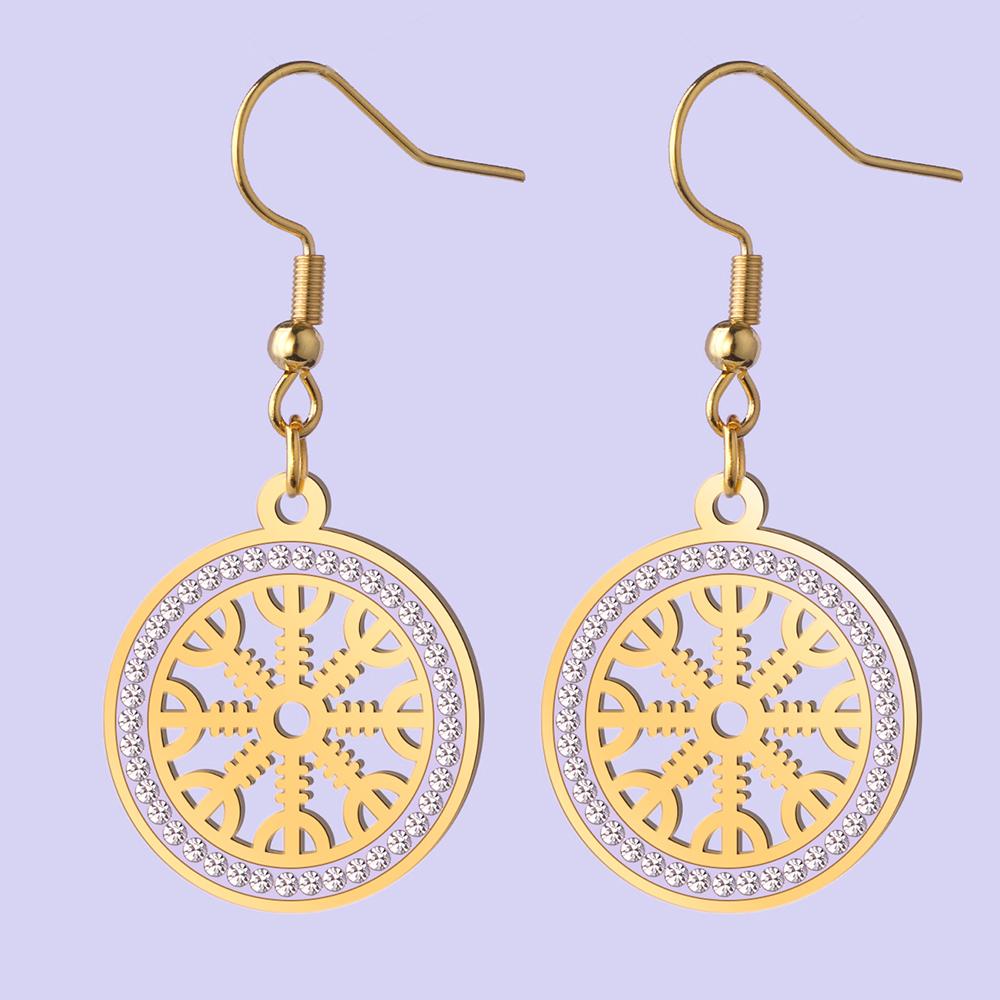 Dawapara Ancient Aegishjalmur Earrings Helm of Awe Norse Compass Protection Earrings Stainless Steel Scandinavian Jewelry