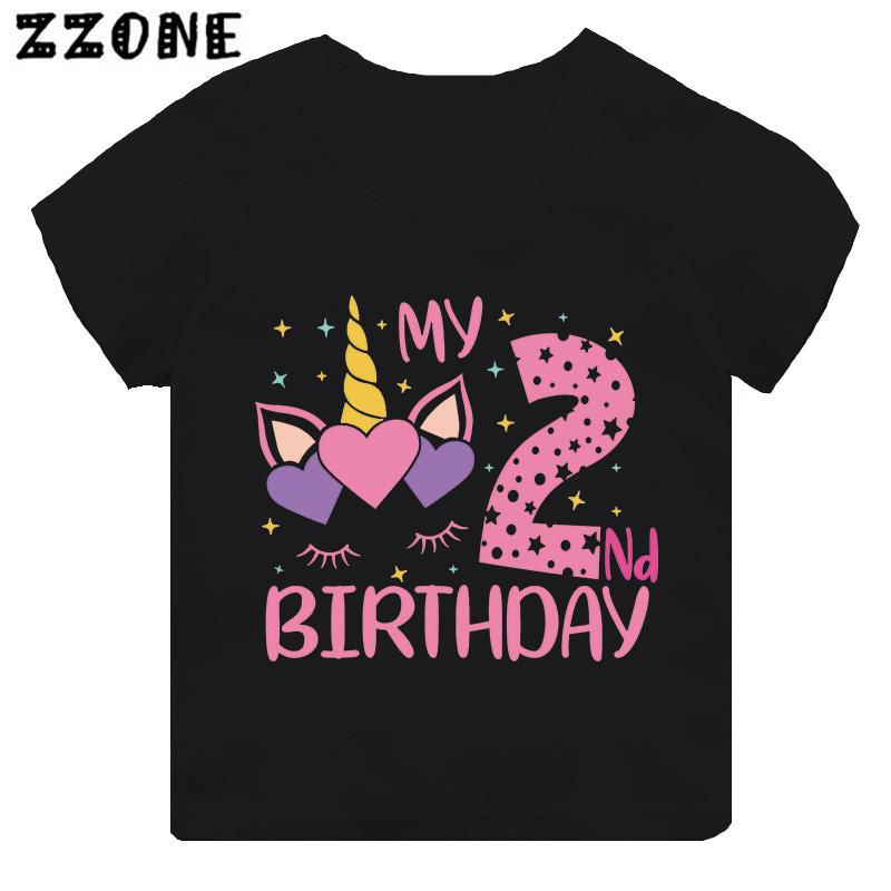 My 1 2 3 4 5 6 7 8 9 Th Years Birthday Unicorn Print Cute Girls Clothes Summer Short Sleeve Kids T Shirt Baby Boys TShirts