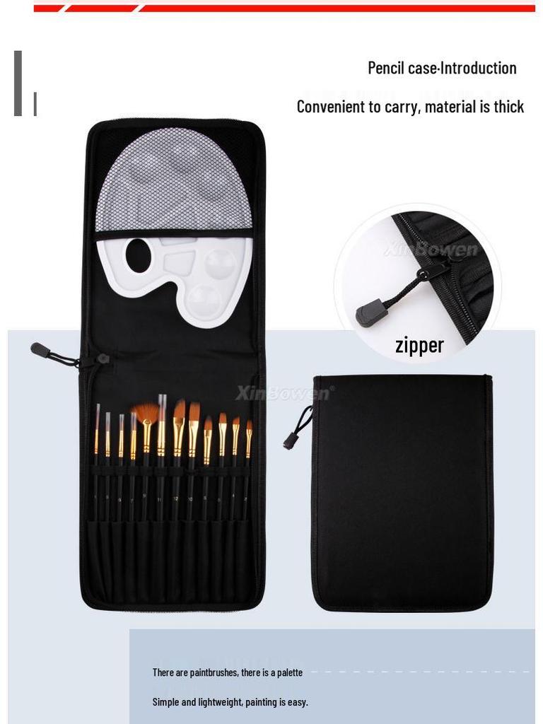 13-Piece Mixed Bristle Paintbrush Set with Bag & Palette for Oil, Watercolor & Acrylic