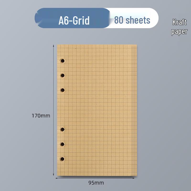 6-Loch A5 Kraftpapier Nachfüllung - 100g Blanko, karierte, linierte Seiten für Notizbücher