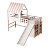 Children's Bed 90 X 200 Cm Attic Design Safety Ladder Safety Slide, Multi-Level Storage Compartments Multifunctional Solid Wood Single Loft Bed Pink