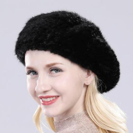 New Winter Lady Natural Mink Fur Beanies Hat Knit Warm Striped Genuine Mink Fur Caps Women Good Elastic Real Mink Fur Hat