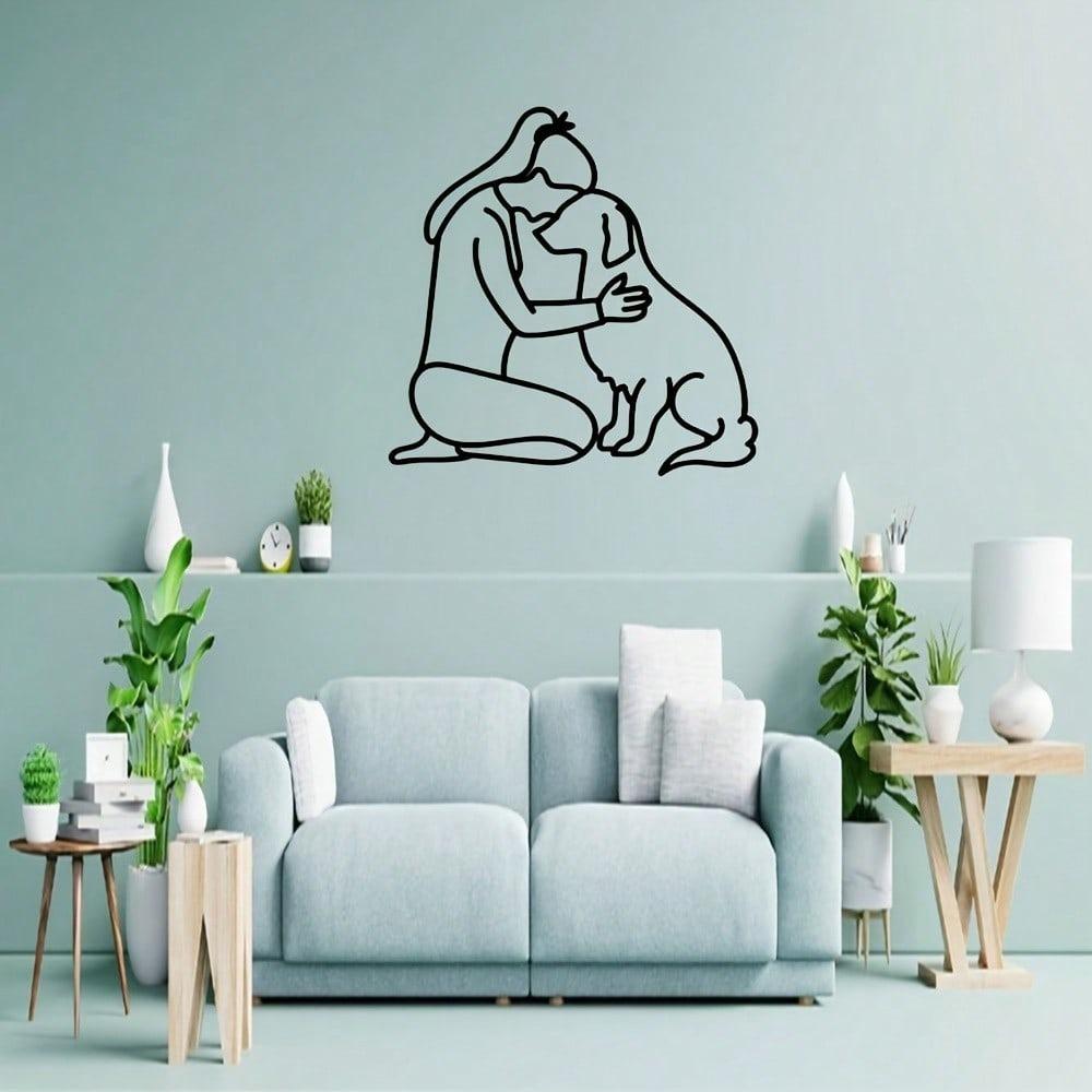 Metal Dog and Woman Portrait Wall Art 15.75 Inch Home Decor Easy Hanging Living Room Bedroom