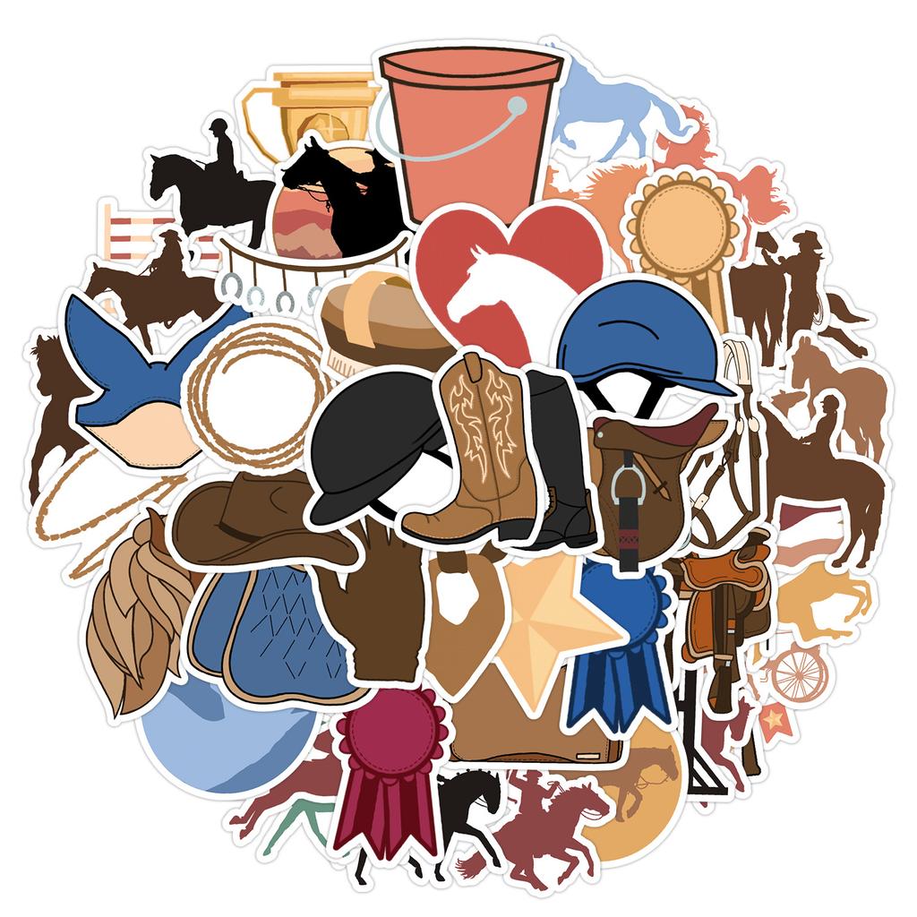 1050Pcs Equestrian Sports Horse Racing Western Cowboy Cartoon Graffiti Decorative Notebook Waterproof Sticker Kids Toy