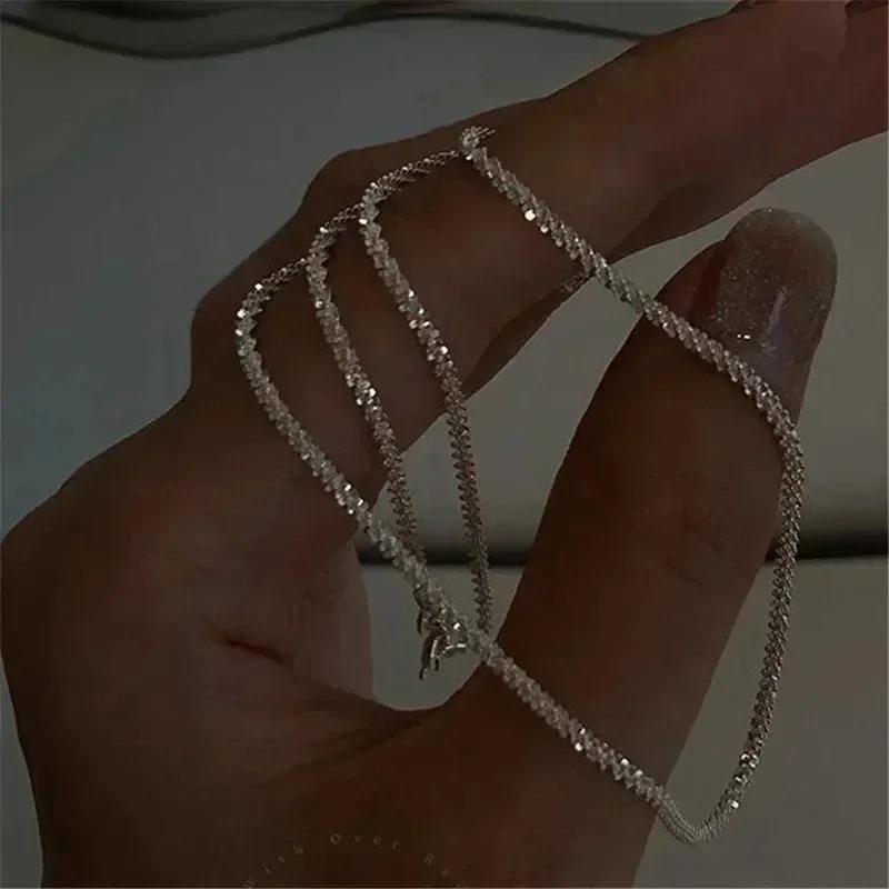Sparkling Silver Color Clavicle Chain Choker Necklace Collar For Women Jewelry On the Neck Wedding Party Birthday Gifts