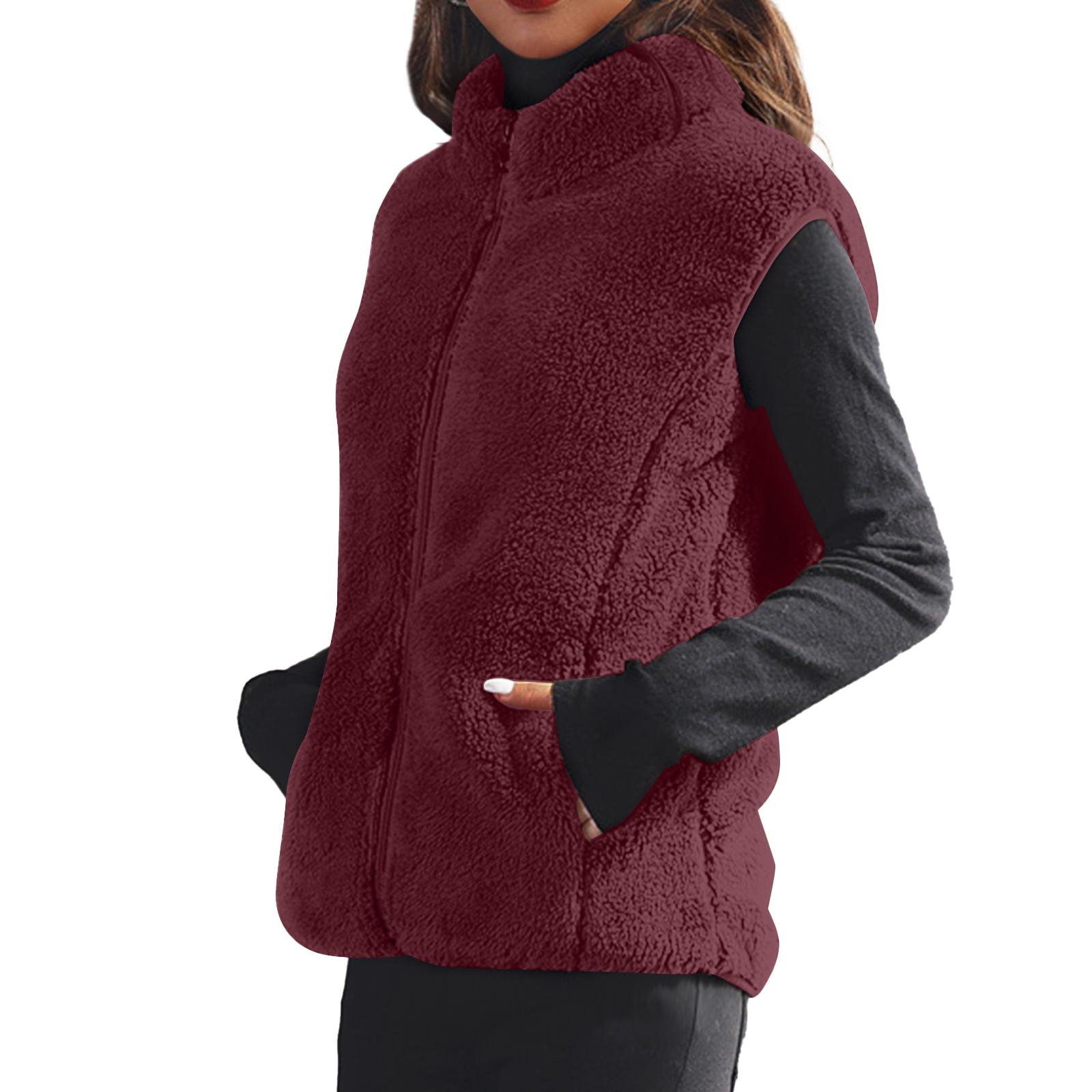 

Женская модная флисовая куртка-жилет однотонного цвета XL винный