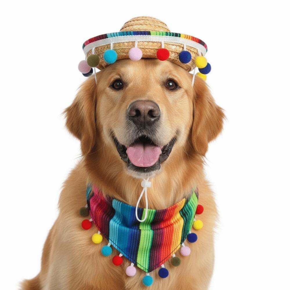 Mexican Style Pet Hat Scarf Adjustable Pet Triangle Scarf Cat Accessories Pet Neckerchief Cat