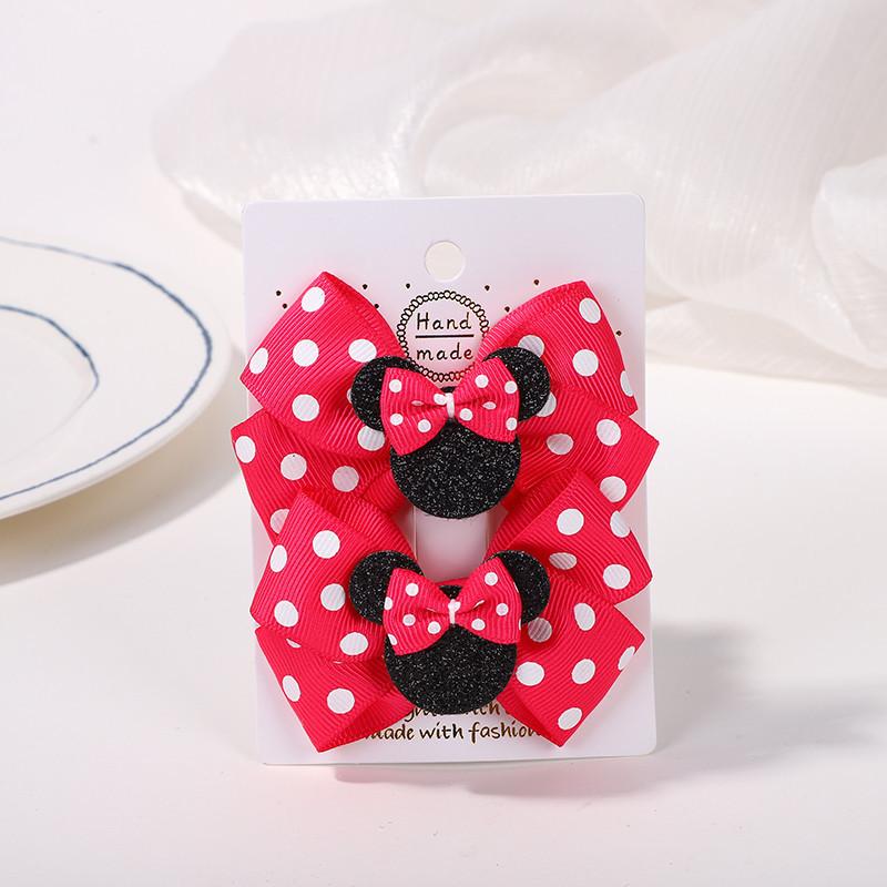 Girls Headwear Mickey Mouse Hair Accessories Set Girls Hairpin Card Pink Polka Dot Bow Cartoon Hairpin 3679