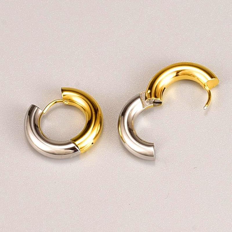

Fashion Hoop Huggie Earrings for Women Metal Stainless Steel Circle Round Loop Earrings Men Big Size Zircon Accessories 10mm