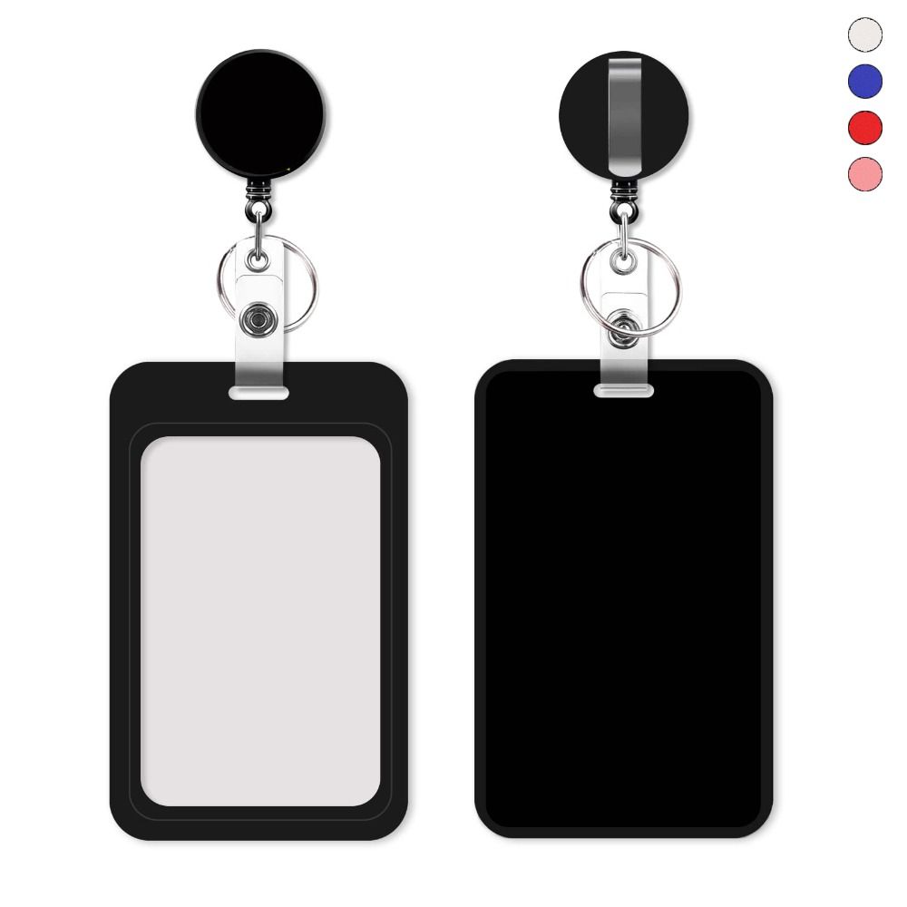 Rope Retractable Work Permit Card Set Carabiner Reel Clip Hard Shell Protective Card Holder Keychain Attachment ID Badge Holder