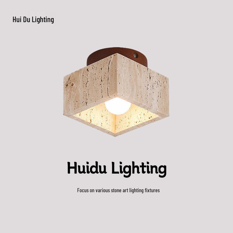 Yellow Travertine Wabi-Sabi Ceiling Light for Entryway or Balcony