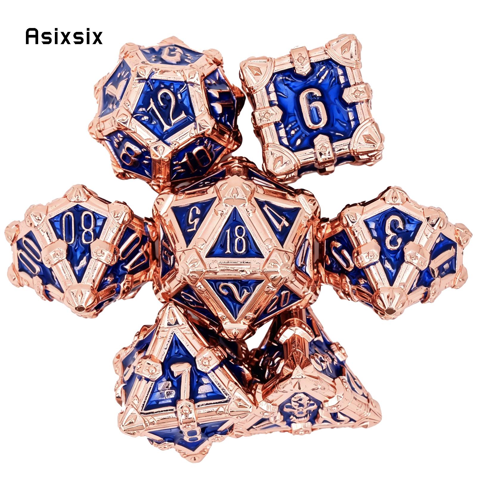 7 Pcs Yellow Blue Flower Metal Dice Solid Metal Polyhedral Dice Set Suitable for Role-Playing RPG  Board Game  Role-Playing RPG