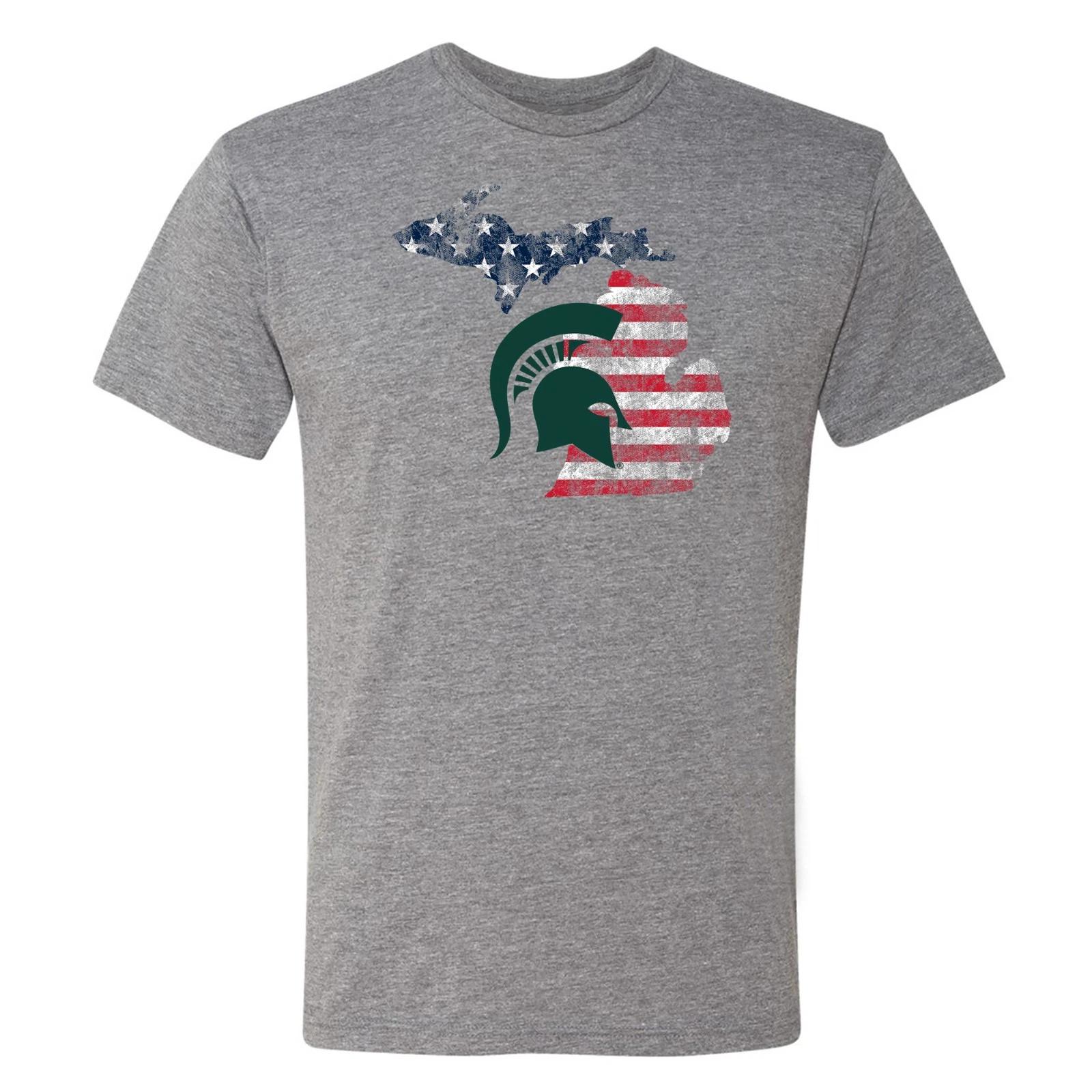 MSU Patriotic State Silhouette Triblend T-Shirt - Premium Heather M