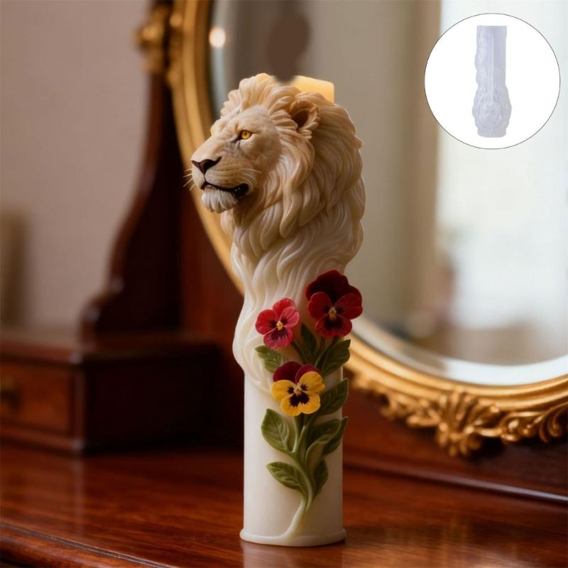 Food Grade Silicone Lions Shaped Candle Making Mold With Artistic Design