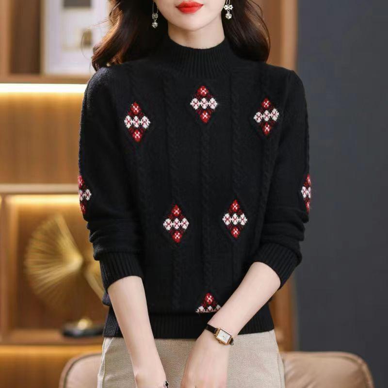 Women's autumn and winter new winter short thickened bottoming shirt mother red inner top semi-turtleneck sweater