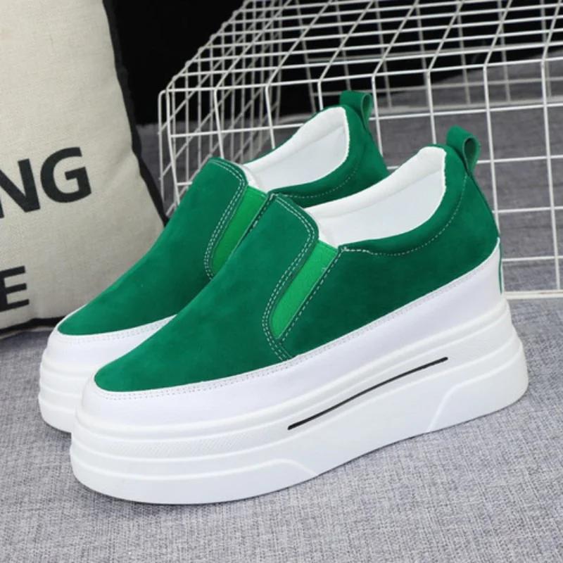 2025 Spring 8cm Inner Heightening Women's Shoes Autumn New Lazy Shoes Slip-on Muffin Thick-soled Loafers Casual Shoes