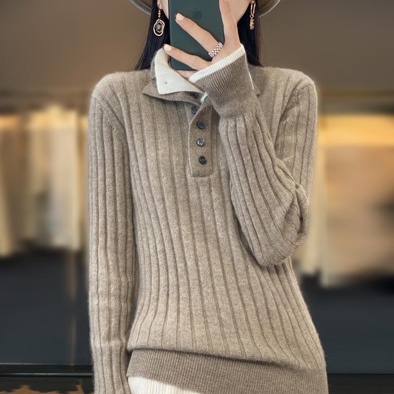 Women's Loose Wool Pullover Sweater with Half-High Collar