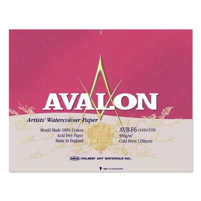 Papier aquarelle Holbein Avalon AVB-F6, grain moyen, 300 g, format F6, 12 feuilles reliées, 271004