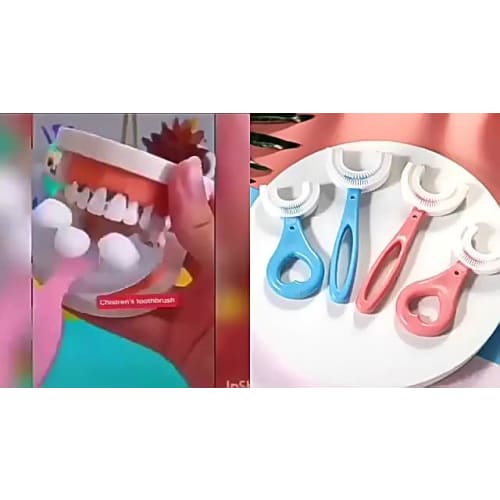 Two-Piece U-Shaped Toothbrush Set In Two Colors, Manual Toddler Toothbrush for Kids Ages 2-12, 360× Oval Cleaning, Soft Silica Gel Brush Head, Portabl