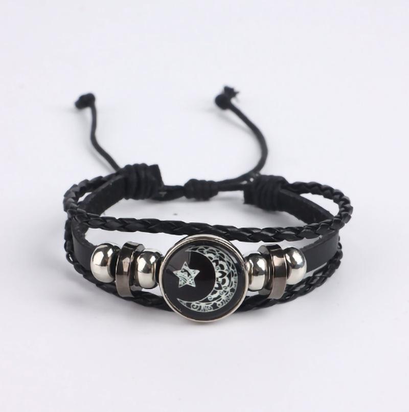 Unisex Handmade Sun & Moon Gemstone Leather Bracelet