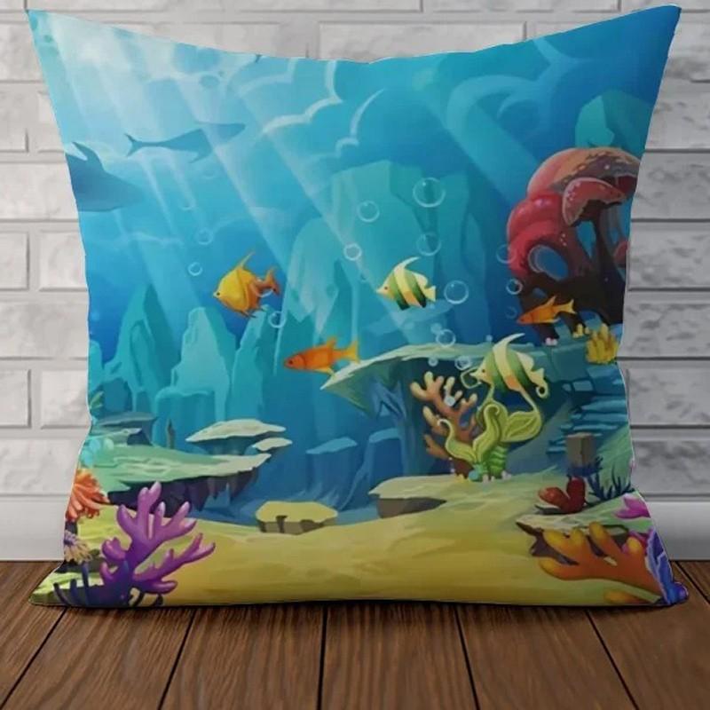 Colorful Underwater Marine Life Pillowcase Pattern Cushion Cover Suitable For Sofa Bedroom Car Pillow Cover