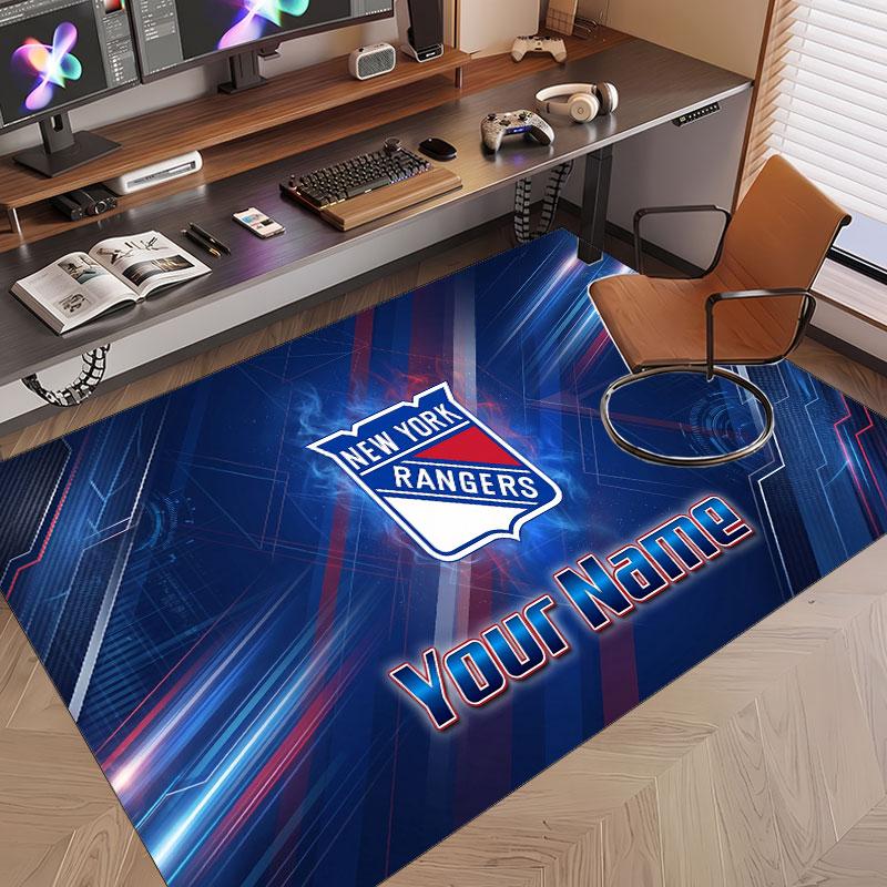 Custom Rug New York Rangers Pattern Print Name Text Soft Non‑Slip Floor Carpet for Home Indoor Decoration
