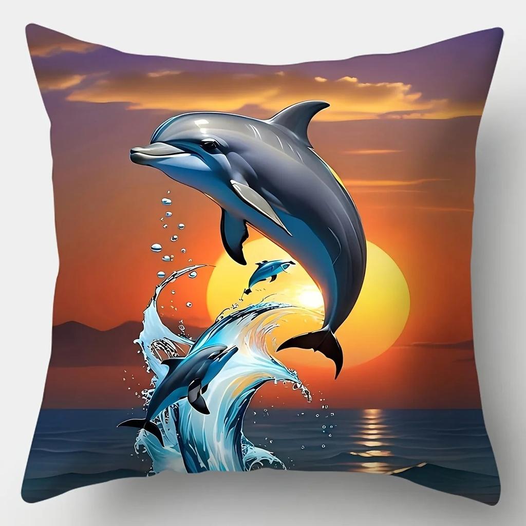 Dolphins In Oceanic Scenes Pillow Covers Pattern Cushion Cover Suitable for Sofa Bedroom Car Pillow Cover