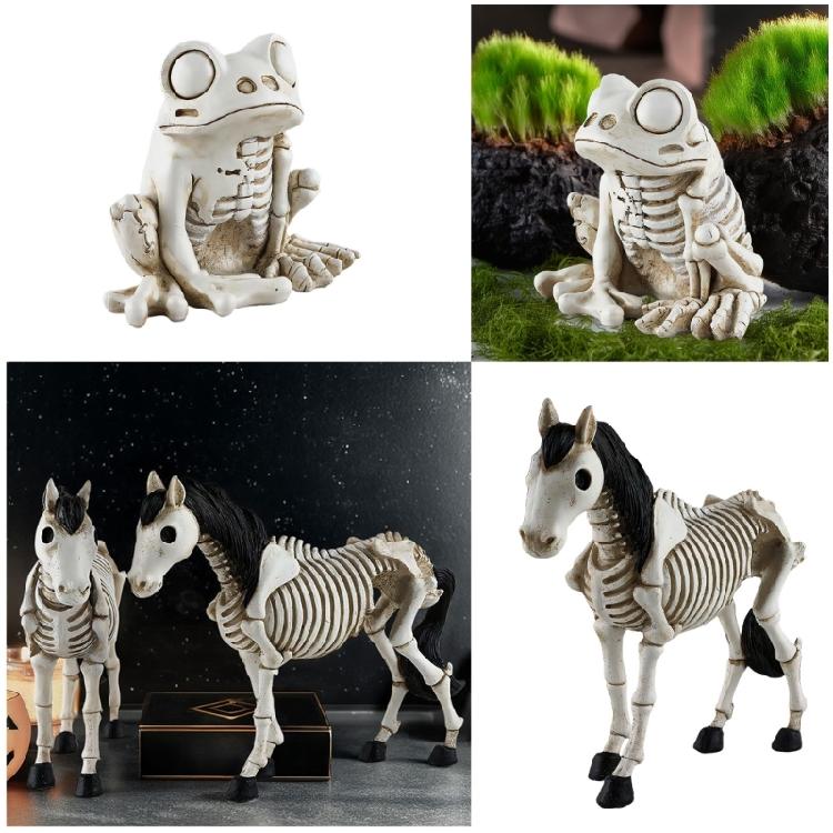 Mrożąca Krew w Żyłach Figurka Czaszki Konia z Żywicy, Wykwintna Dekoracja Szkieletu Konia na Halloween dla Entuzjastów i na Prezent