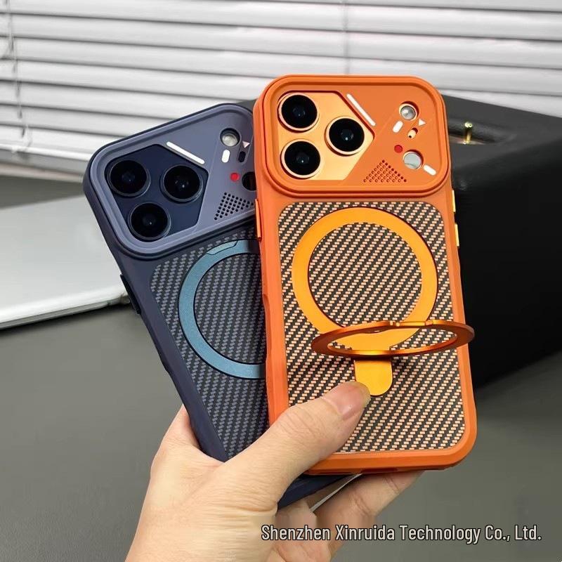 iPhone 17 Pro Max Cat Eye Carbon Fiber Texture Magnetic Stand Case, Apple 16 Drop-Proof Protective Cover