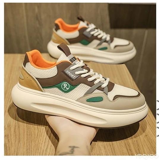 

2025 summer breathable casual sports men s lace up white shoes low top mesh anti slip thick sole running men s shoes 44 помаранчевий