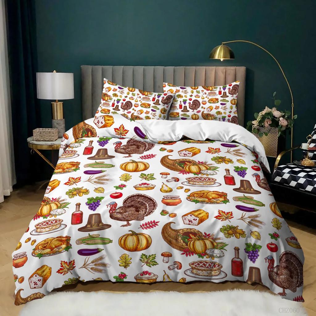 Pumpkin Duvet Cover Set Pumpkin Harvesting Holiday Halloween Thanksgiving Theme Bedding Set Microfiber Queen Size Quilt Cover