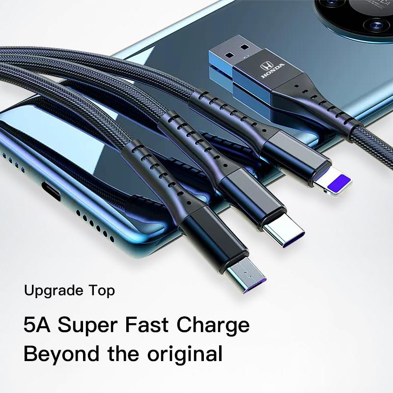 Car 3 In 1 100w Fast Charging Type C Usb Data Cable For Honda Pilot Odyssey Civic HR-V Prologue ZR-V Passport Fit Freed WR-V Ny1 ajj256