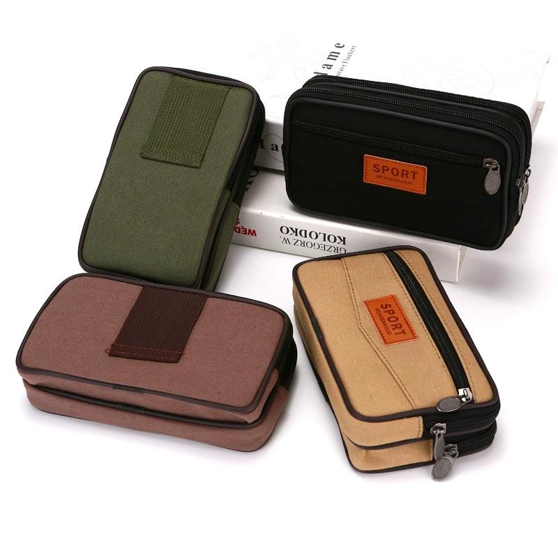 Wallet Purse Double Layer Men Phone Bag Belt Pouch Horizontal Mobile Phone Pouch Canvas Casual Men Waist Pack Outdoor Sports