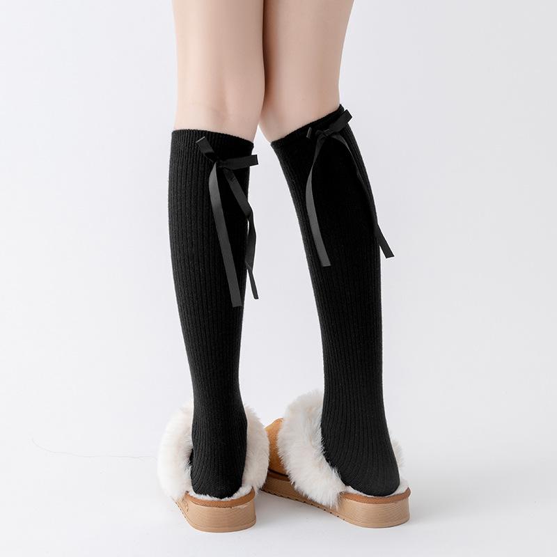 Kašmírové podkolenky na podzim a zimu, dámské s mašlí, ke kolenům, zesílená hřejivost, k botám pro zeštíhlení, všestranné podkolenky