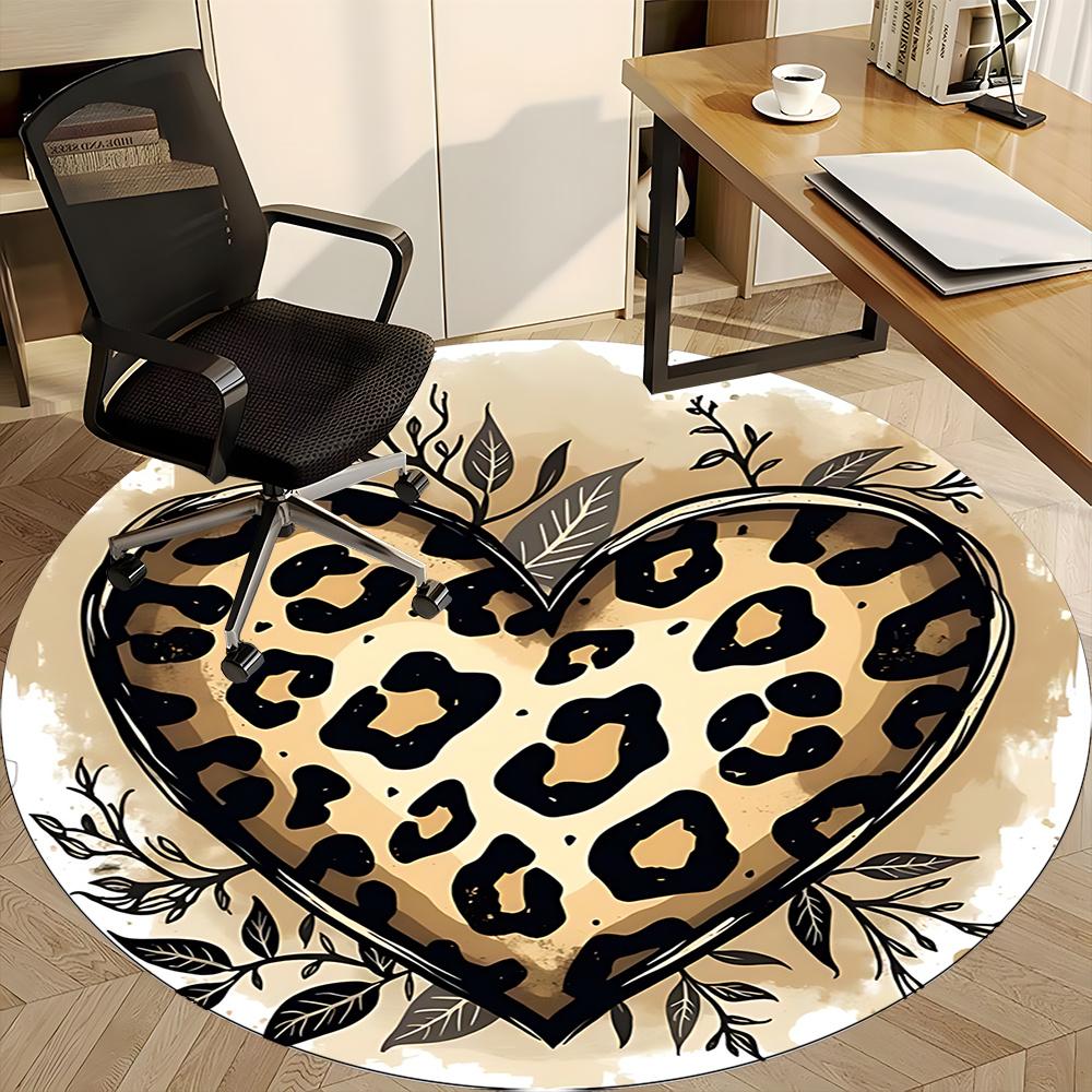 1pc Leopard Print Heart Office Round Area Rug, Indoor Mat Suitable ForOffice, Under Office Chairs Bedroom Living Room Home Decor, Room Deco 020