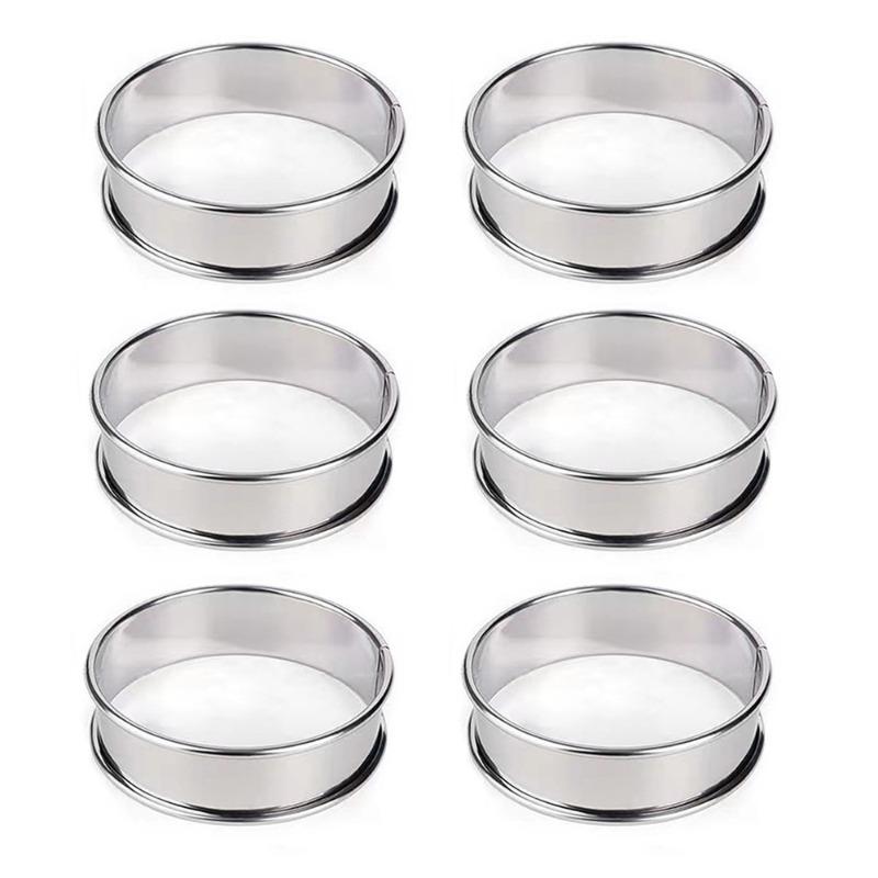 6PCS Stainless Steel Mousse Cake Mold Heat-Resistant Perforated Round Tart Ring Cookies Pastry Circle Cutter Mold Baking Tools