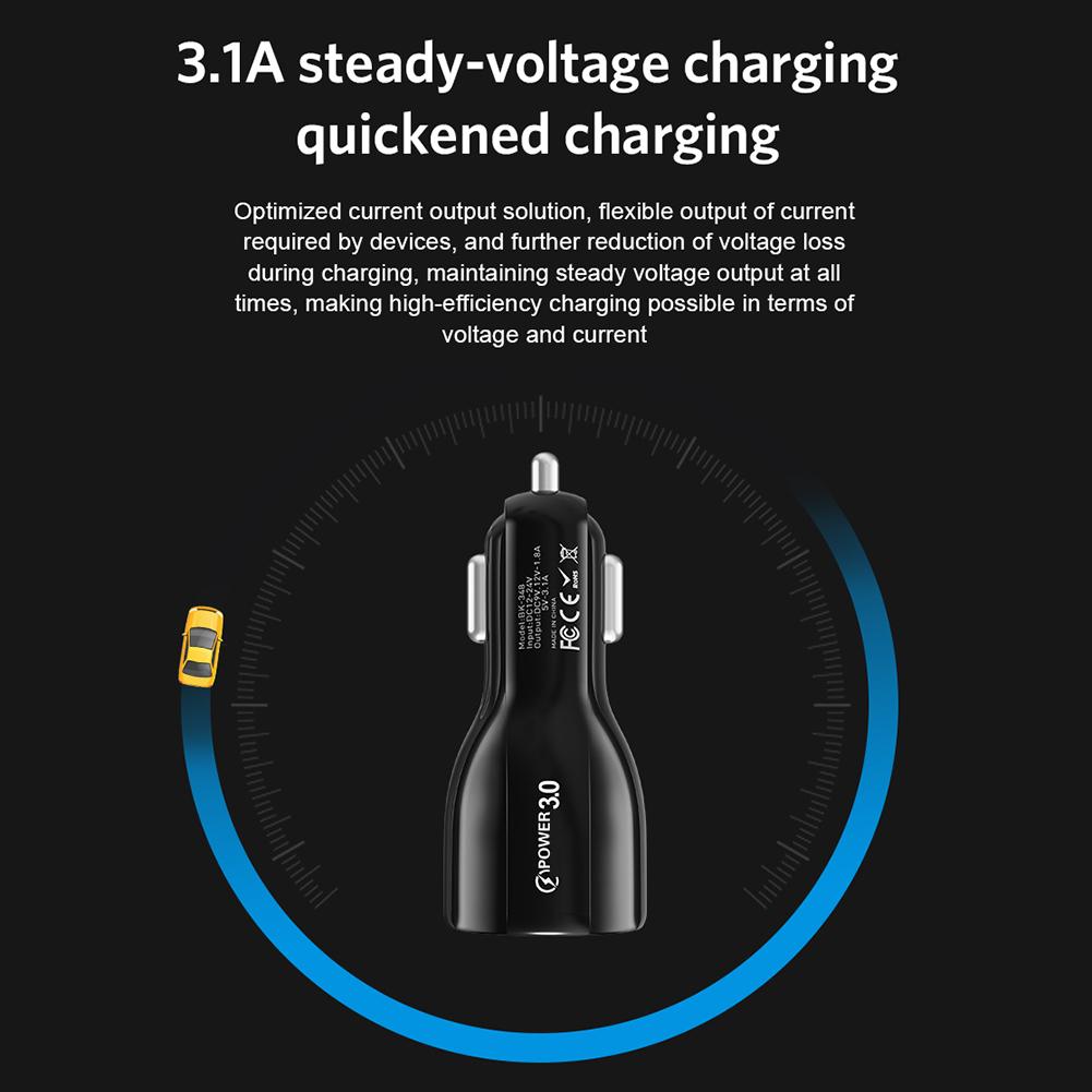 

Phone Car Charger QC3.0 Dual USB Fast Charging Adapter for Mobile (Black) AU