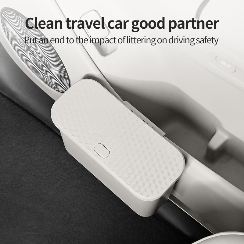 New Multifunctional Car Trash Can with Lid Button Hanging Storage Bin for Wet and Dry Use Car Interior Accessories Organizer Box