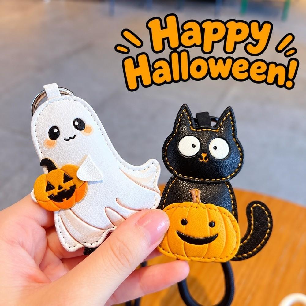 Bag Charm Halloween Pumpkin Keychain Cartoon Black Cat Key Ring Ghost Keychain Pendant  for Women