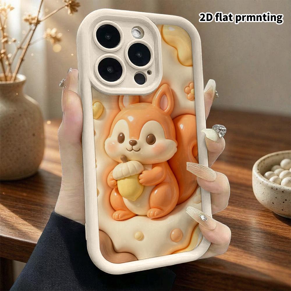 Phone Case: 2D flat design, fits iPhone 18, 17, 16, 15, 14, 13 Pro, features a hugging acorn little squirrel, perfect Christmas and Halloween holiday 