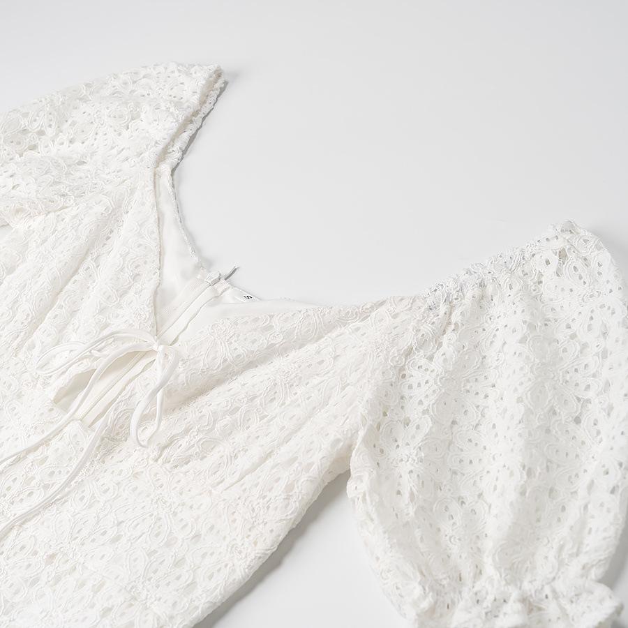 Spring 2025 Women's European & American Style Lace Dress with Tie-Front