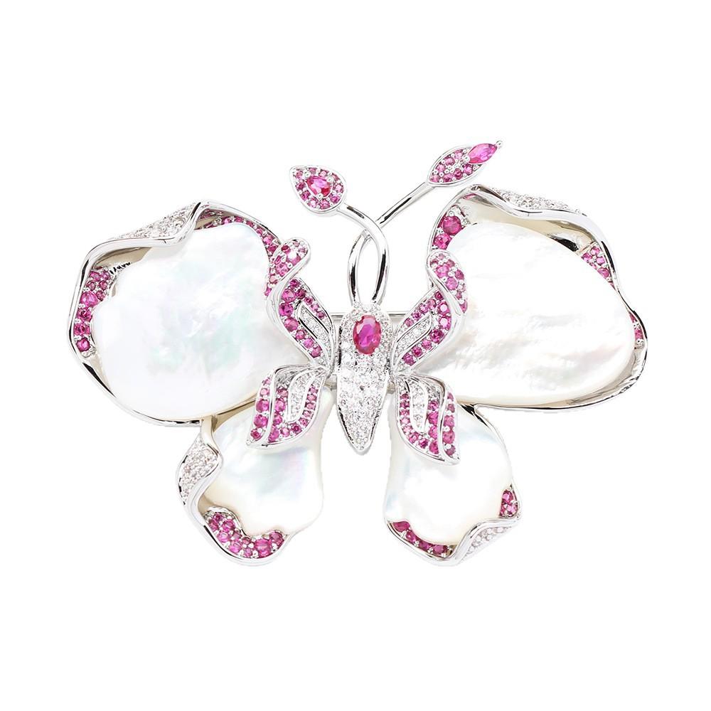 Heavy Industry High-grade Natural Fritillary Butterfly Brooch Elegant Light Luxury Stone Inlaid Red Imitation Red Corundum Insect Pin Brooch