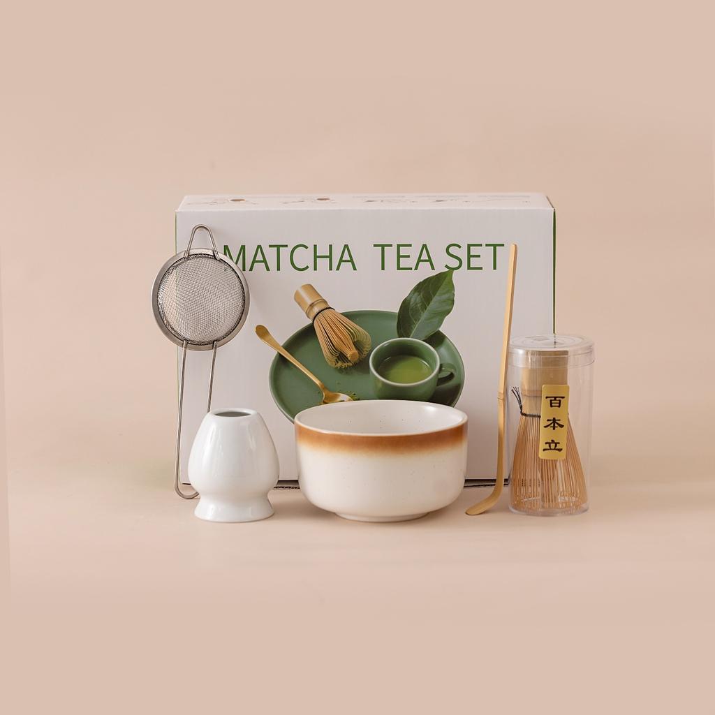 5-7PCS/Set Japanese Matcha Bowl , Spoon, Tea Whisk, Sieve Mesh, Perfect Gift For Ceremony, Traditional Decoration White gift box