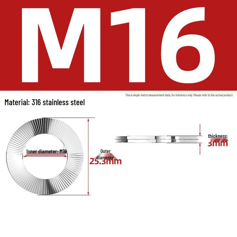 DIN25201 304 Stainless Steel Self-Locking Double Stack Washer, 65Mn Manganese Anti-Loosening, Double-Sided Tooth Layer.
