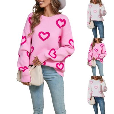 Women's Loose Casual  Fashion Round Neck Heart Sweater Knitted Bottoming Shirt Sweater