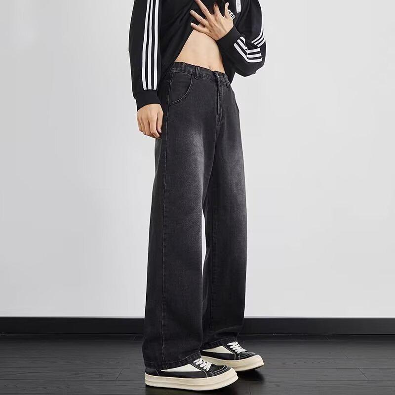 Men's Trendy Black Straight-Leg Jeans: American Retro Vibe - Versatile Casual Style for Spring & Autumn