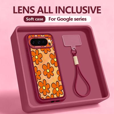 Oil Painting Flower Lanyard Case For Google Pixel 10 Pro XL For Google 9A 9 8 7 Pro 8A 7A Shockproof Bumper Wrist Strap Cover