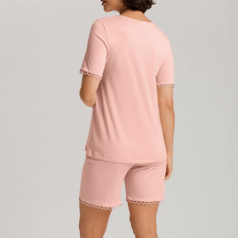 Hanro Cotton Short Sleeve Pajama Set 74810 Pink Blaze